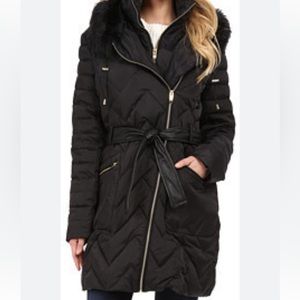 🖤✨VIA SPIGA Mixed Media Faux Fur Leather Puffer Black Coat✨🖤